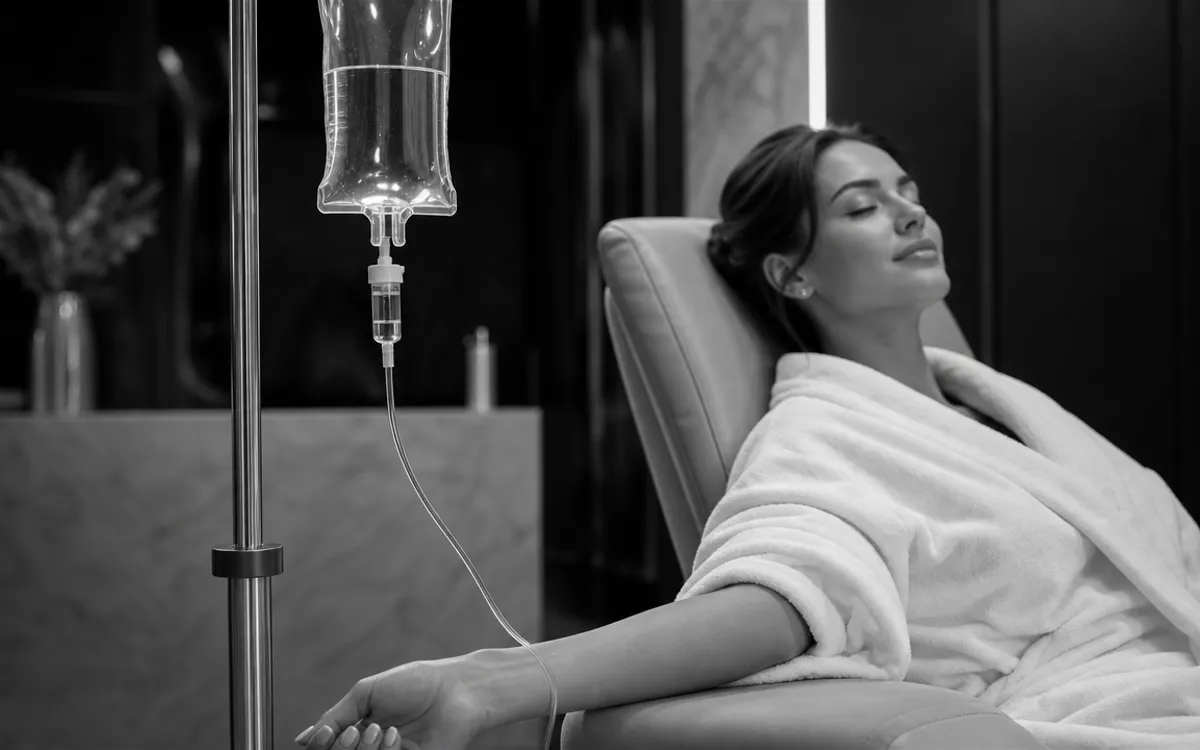 A client resting in the Body Lounge IV lounge
