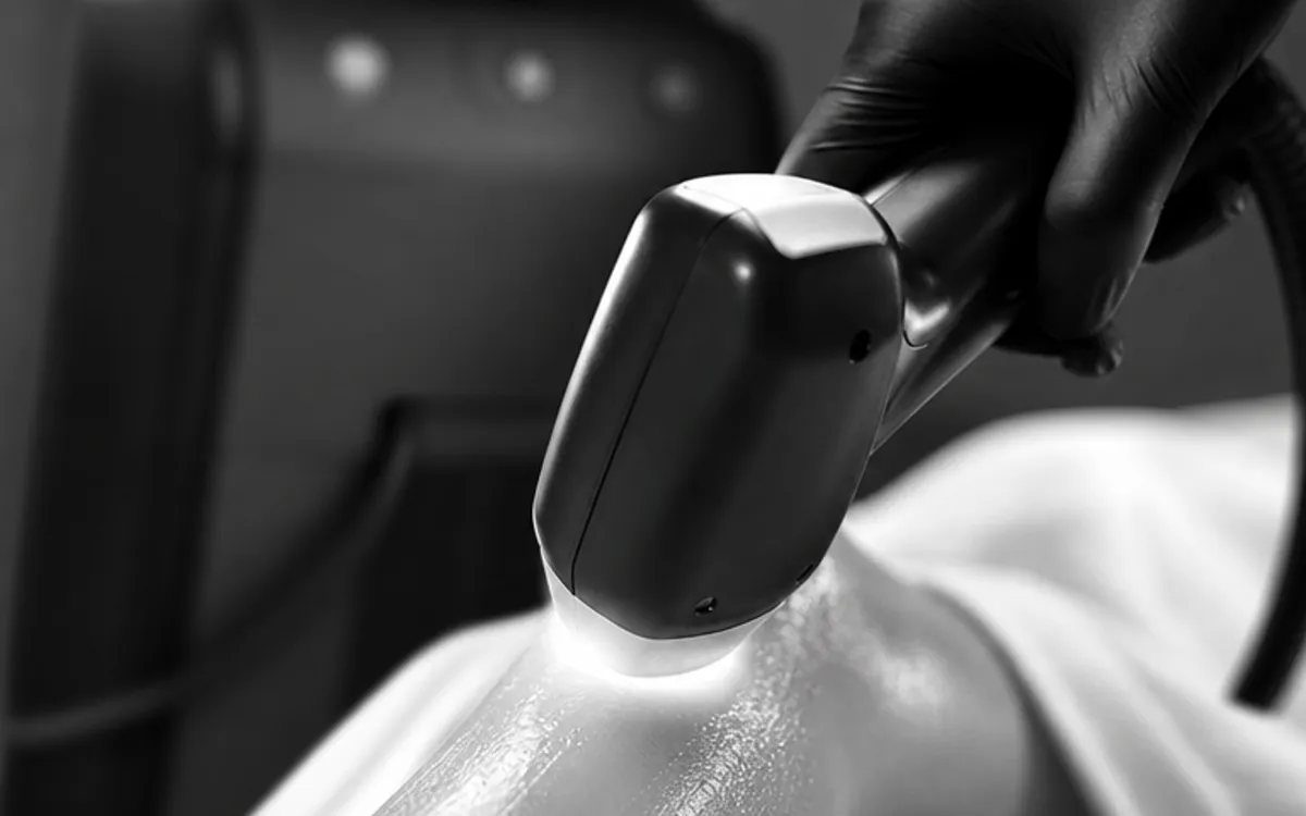 Titanium laser gliding along a client's leg