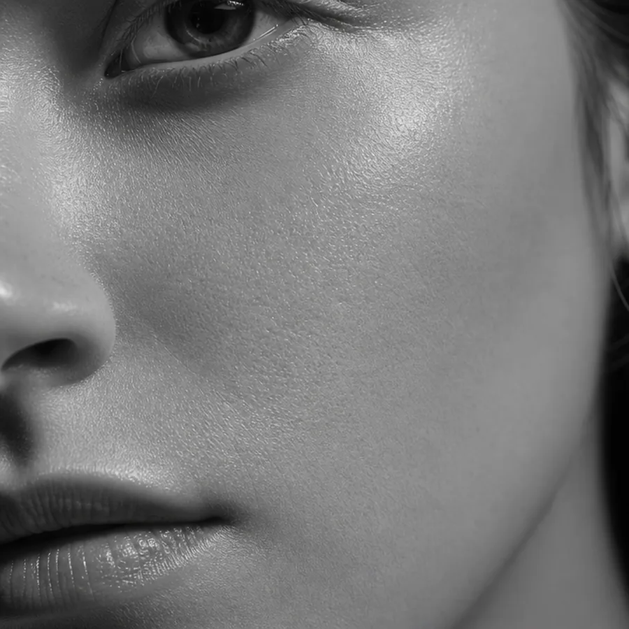 A serene face at rest after treatment, expression soft and natural