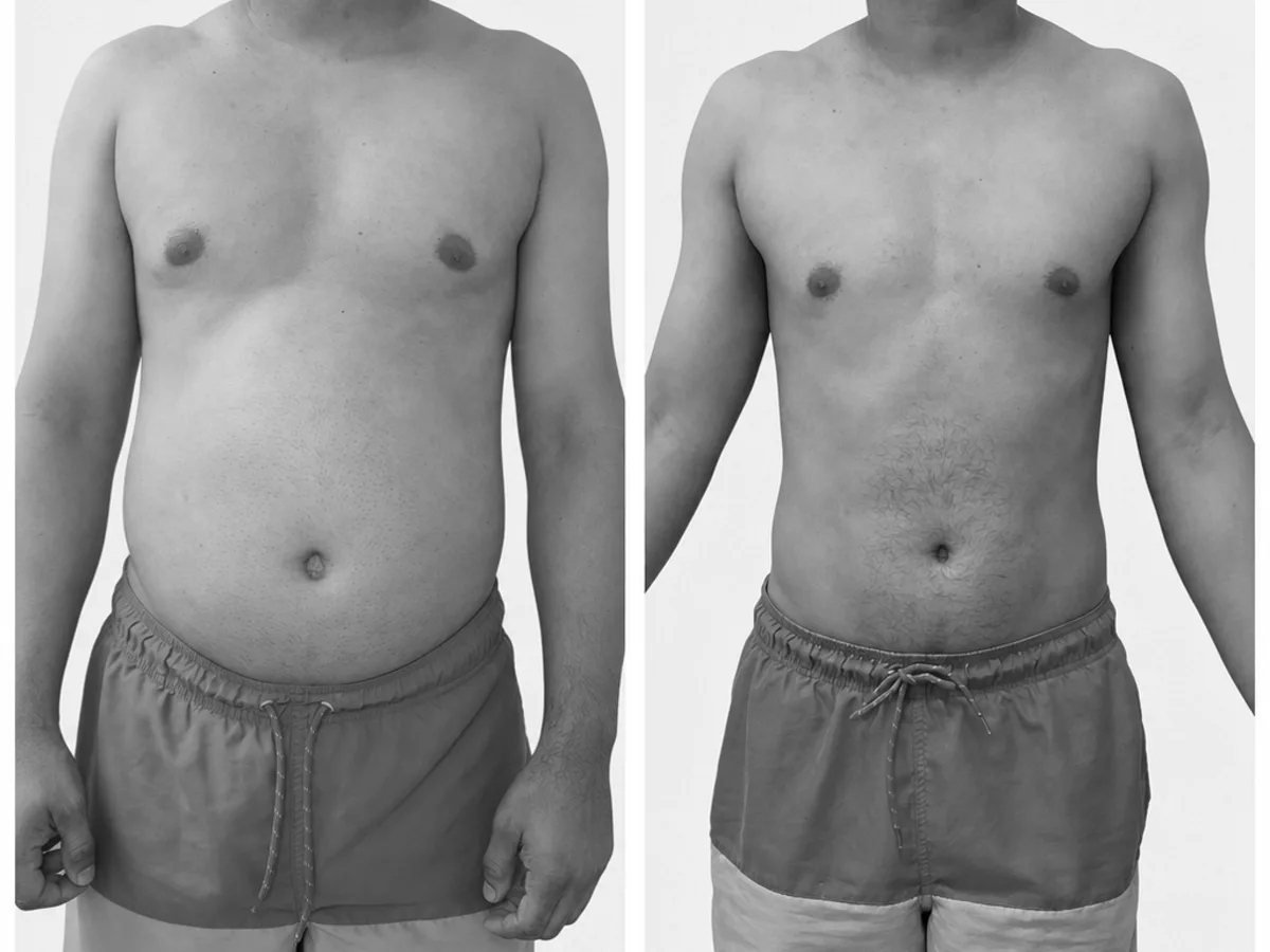 Cryoslim before and after, abdomen, front view
