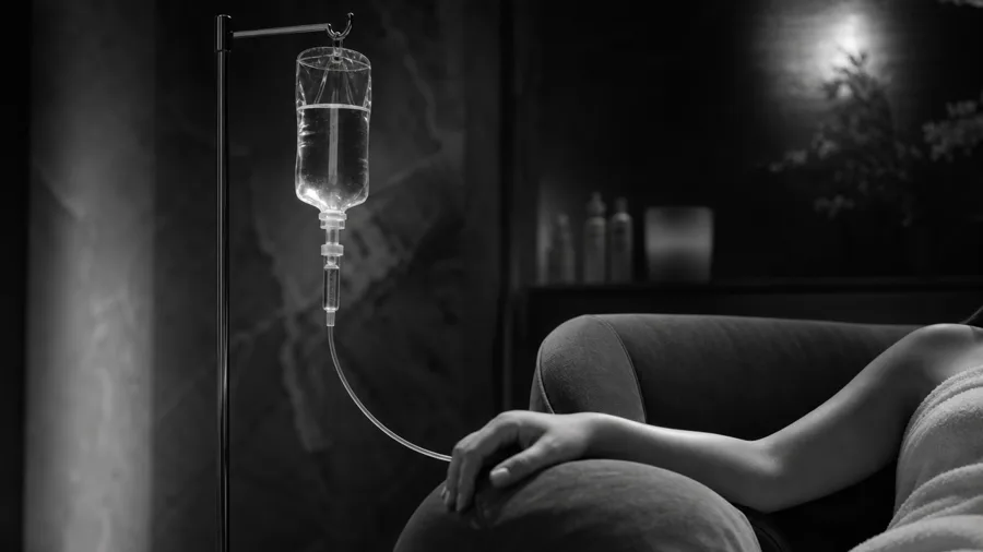 The IV drip stand prepared beside the lounge chair