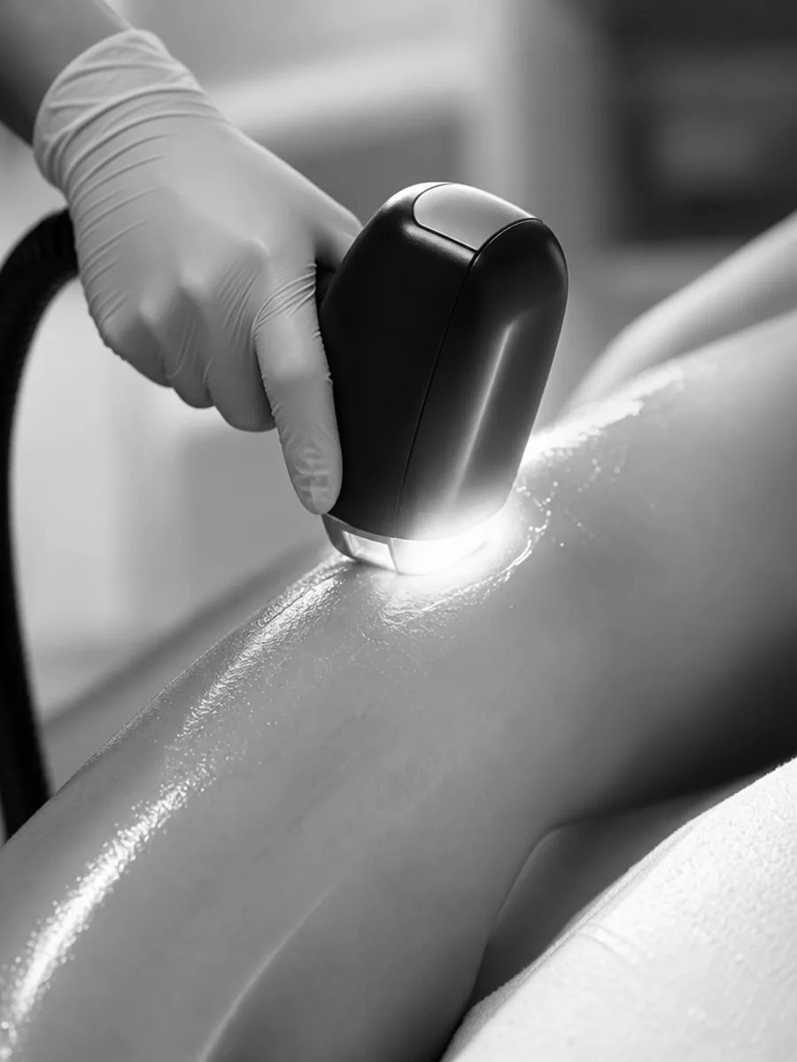 The Titanium laser gliding across the skin in smooth passes